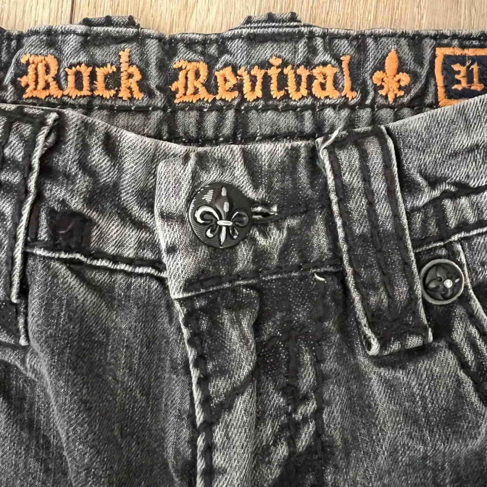 Rock Revival Moe Bootcut Jeans Faded Black Heavy Stitch.  Mens 31